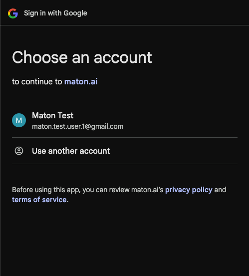 Google account selection screen
