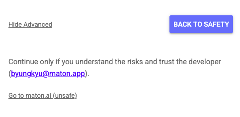 Advanced options with unsafe app link