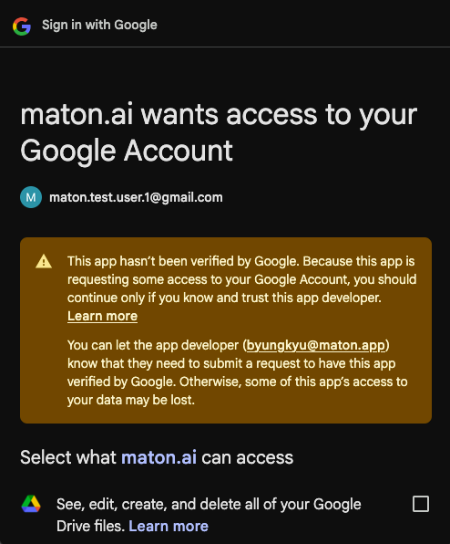 Google Drive permissions screen